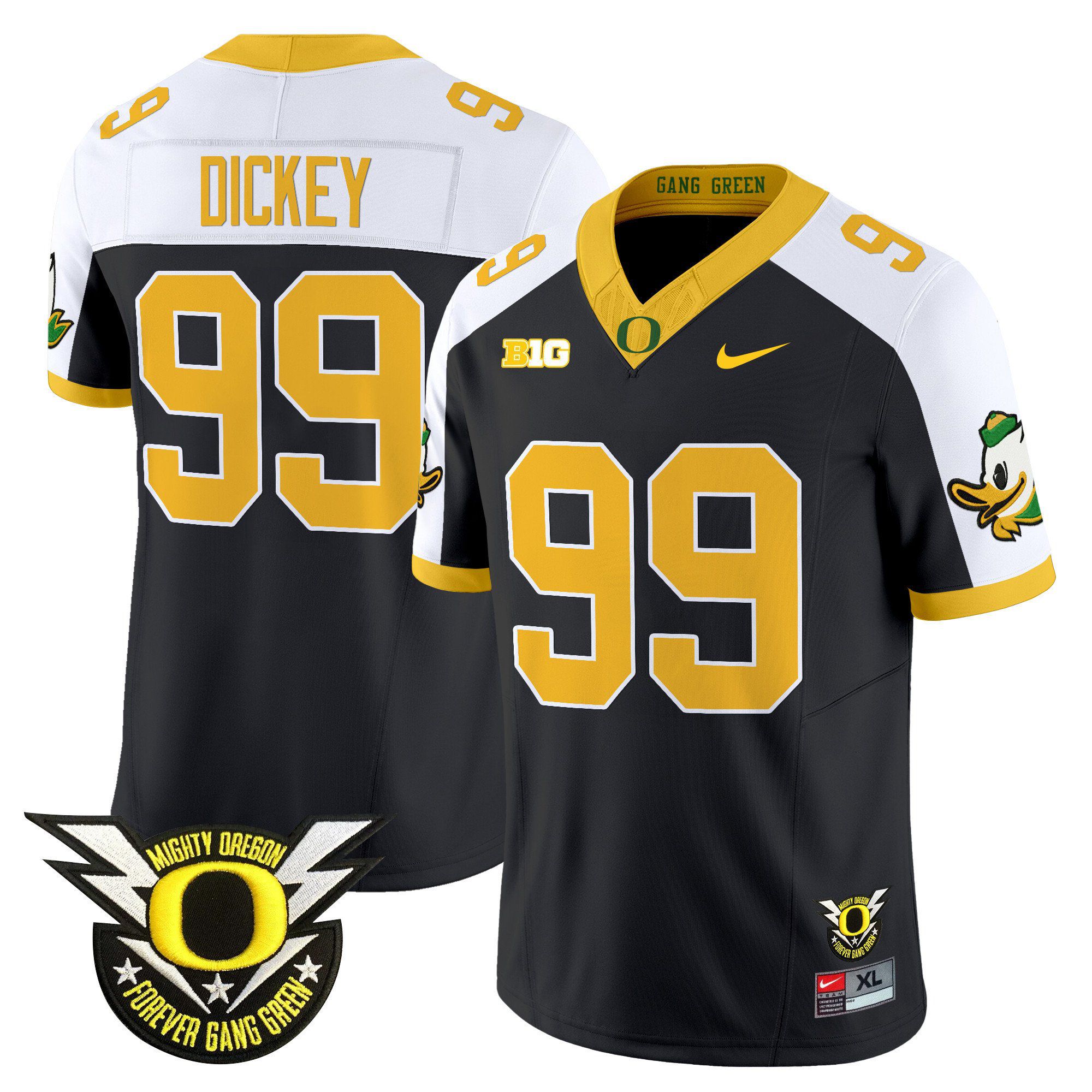 Men Oregon Ducks #99 Dickey Black 2024 Nike Forever Gang Green & BIG Patch Vapor Limited NCAA Jersey style 1->ncaa teams->NCAA Jersey
